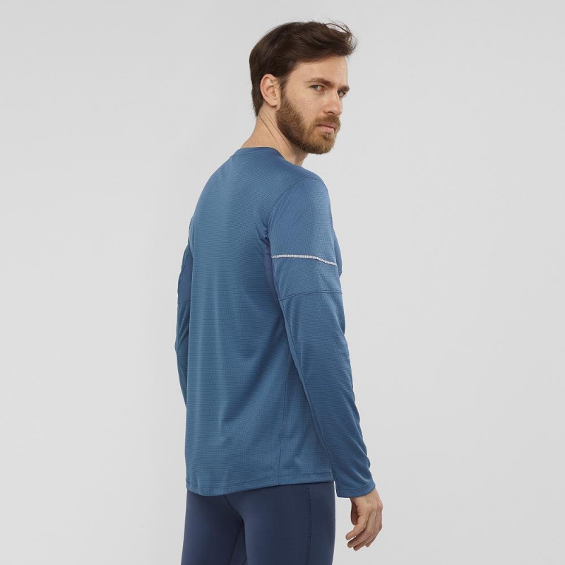 Salomon Agile Ls Tee M Férfi Felsők Sötétkék | 26489-BFAS