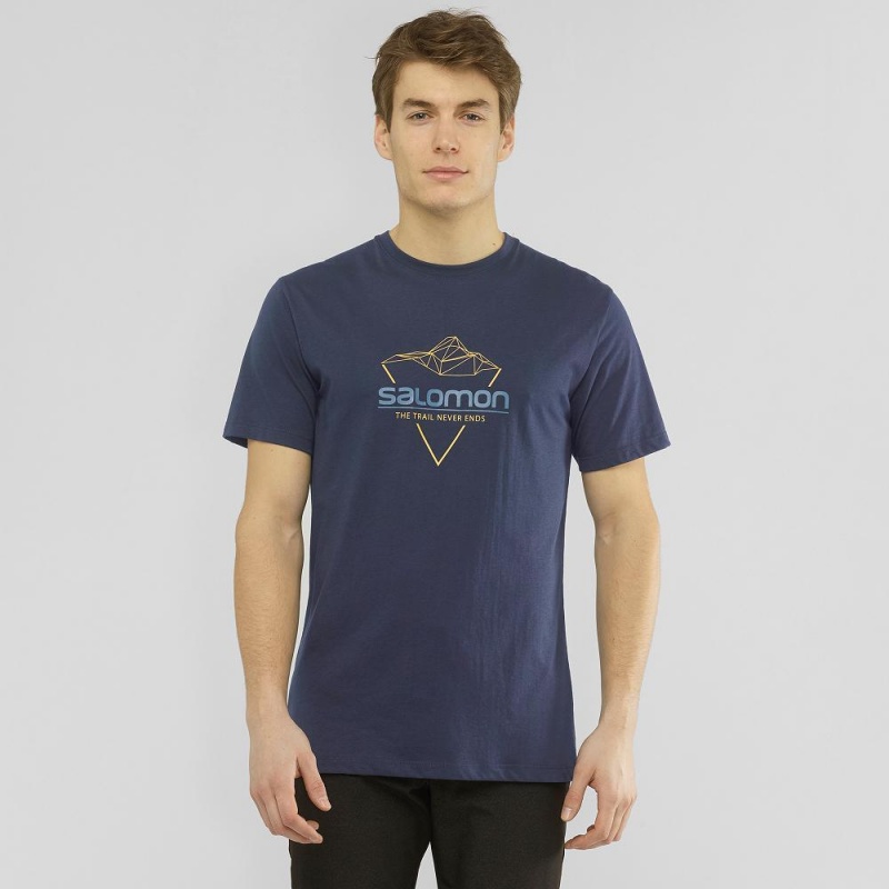 Salomon Blend Logo Tee M Férfi Póló Sötétkék | 76312-PDLC