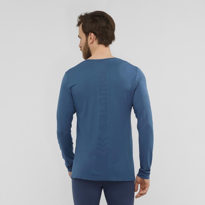 Salomon Sense Ls Tee M Férfi Felsők Sötétkék | 96238-SVMF